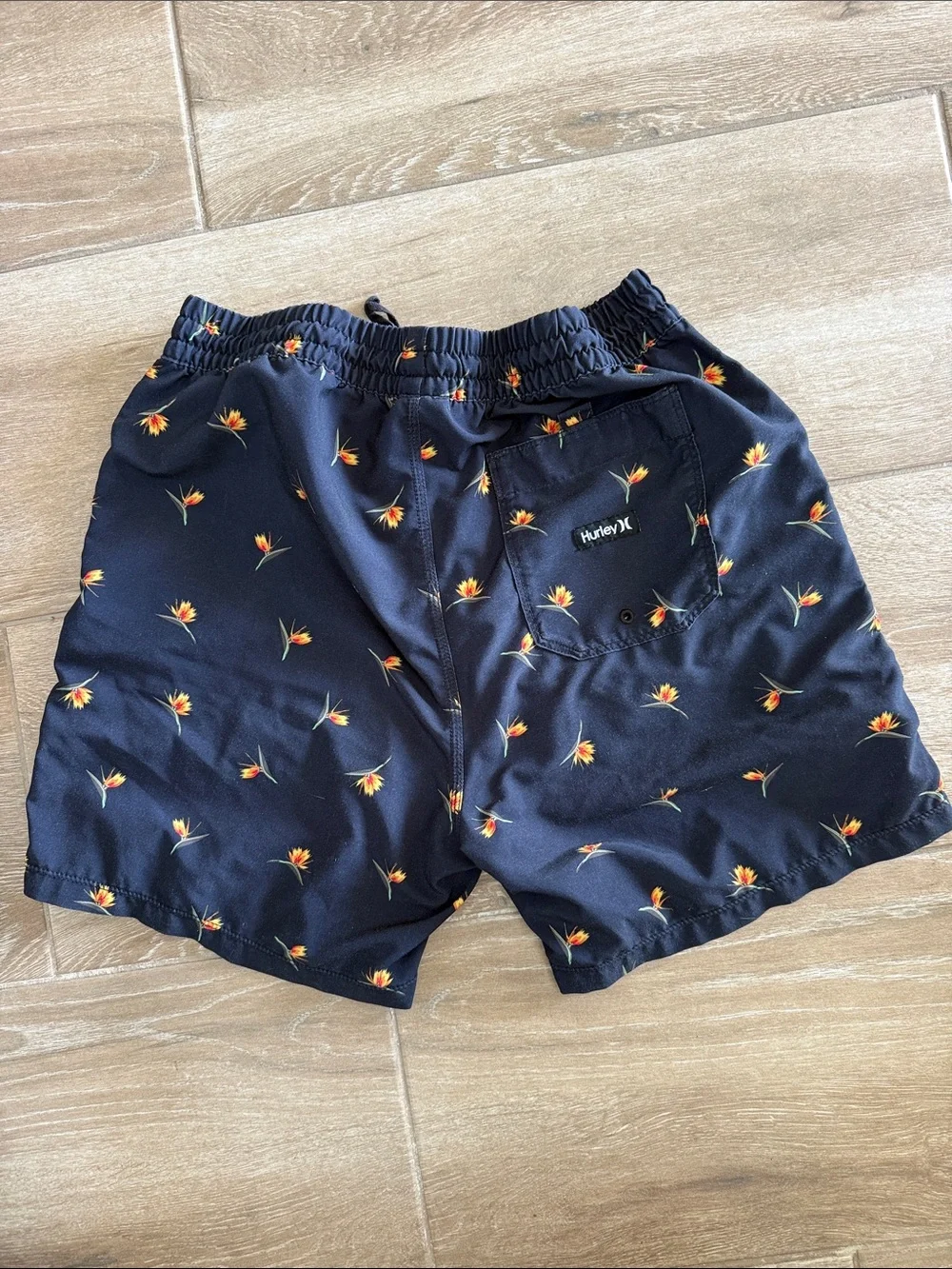 Hurley Black Swim Trunks with Orange Floral Print medium